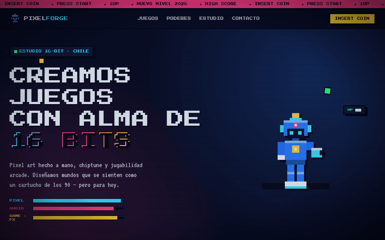 Plantilla web PixelForge — Estudio Retro