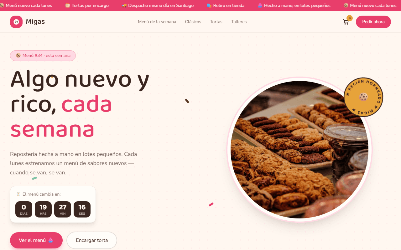 Plantilla web Migas — Repostería de Autor